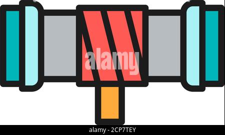 Leaking pipe with rag flat color line icon. Stock Vector