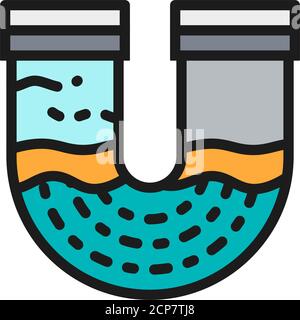 Contamination in water pipe, mud in blocked drain flat color line icon. Stock Vector