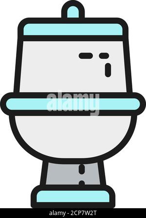 Vector toilet, bathroom flat color line icon. Stock Vector