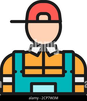 Vector plumber, mechanic flat color line icon. Stock Vector