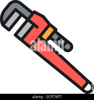 Vector adjustable wrench flat color line icon. Stock Vector