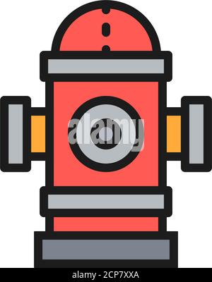 Vector fire hydrant flat color line icon. Stock Vector