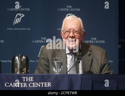 Former U.S. President Jimmy Carter smiles during 'A Conversation with the Carters,' an annual public event, at The Carter Center in Atlanta, Georgia September 15, 2015.  REUTERS/Tami Chappell