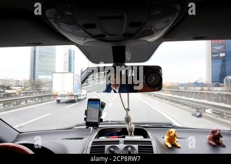 Uber driver Irfan Er drives his car in Istanbul, Turkey March 15