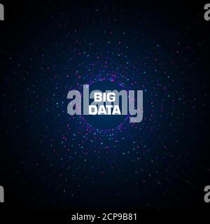 Big data visualization. Circular cluster of multicolored points nd connections with copy space in center. Science, technology concept. Vector Stock Vector