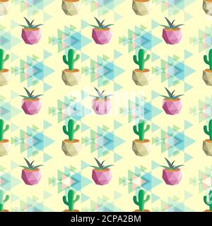 Seamless pattern cactus pastel colours, light yellow background Stock Vector