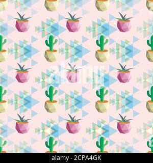 Seamless pattern cactus pastel colours, light pink background Stock Vector