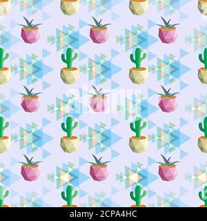 Seamless pattern cactus pastel colours, light blue background Stock Vector