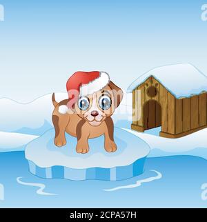 Illustration of Christmas dog on an ice floe Stock Vector