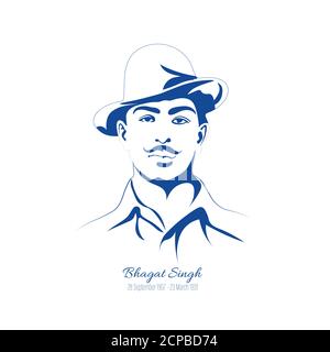 Vector illustration of indian sikh freedom fighter Bhagat Singh. A Nation Hero and Freedom Fighter. Stock Vector