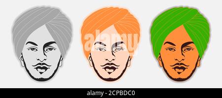 Vector illustration of indian sikh freedom fighter Bhagat Singh. A Nation Hero and Freedom Fighter. Stock Vector