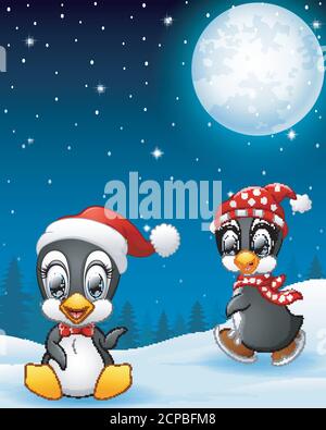 Christmas penguins in the snow Stock Vector