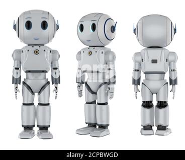 3d rendering set of cute artificial intelligence robots with cartoon character Stock Photo