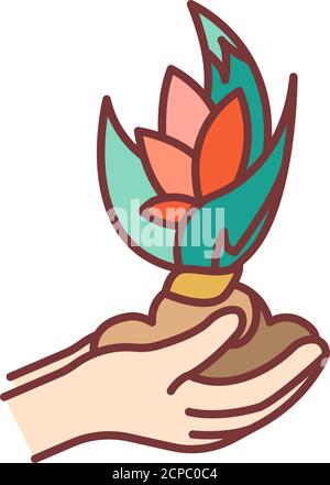 Plant care color line icon. Complex of care procedures for plant rotation. Pictogram for web page, mobile app, promo. UI UX GUI design element Stock Vector