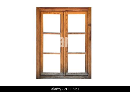 Wooden window isolated on white background Stock Photo