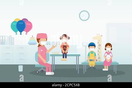 Vaccination concept with nurse hold syringe with vaccine flat design vector illustration Stock Vector