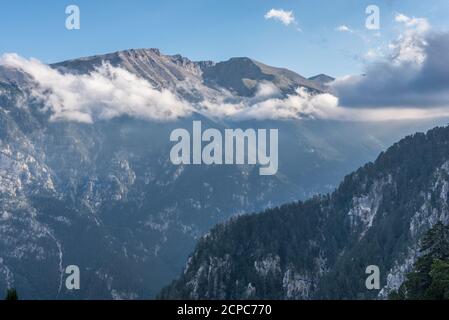View of Kalogeros summit in Mount Olympus above the Enipeas gorge Stock Photo