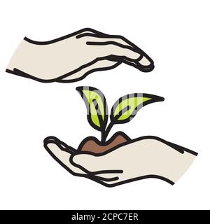 Protective cupping hands from above and below Stock Vector