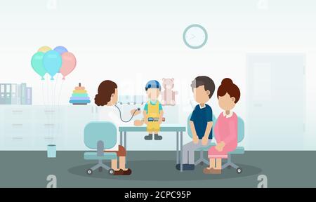 Pediatrics clinic with pediatrician and child patient flat design vector illustration Stock Vector
