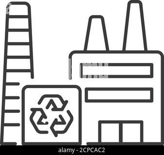 Garbage processing plant line black icon. Green manufacturing and ecology recycling producing. Environment protect vector pictogram. Button for web Stock Vector