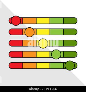 Horizontal scale with color gradation and engine. An indicator of emotions, feedback, quality, or reviews. Simple flat vector illustration Stock Vector