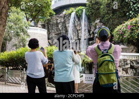 Hong Kong Park waterfall Stock Photo