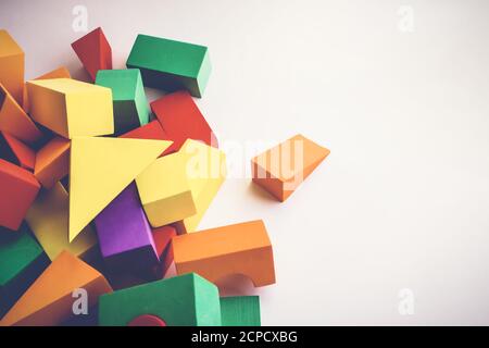 Large multi-colored childrens blocks-designer for the construction on a white background Stock Photo