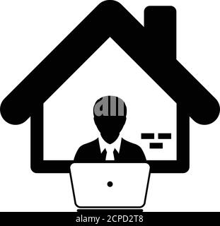 Man icon working from home with laptop computer male user person profile avatar symbol for business and finance in a flat color glyph pictogram Stock Vector