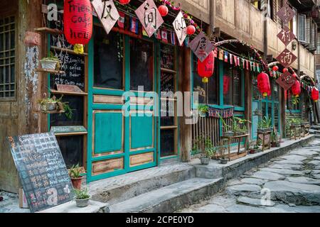 Traditional house in Ping'an village, also a cafe. Stock Photo