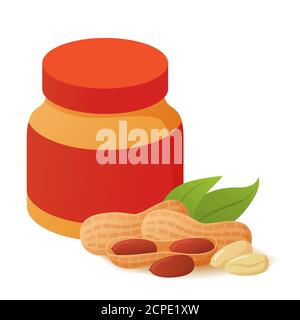 Glass jar of peanut butter. Food icon. Flat vector illustration. Stock Vector