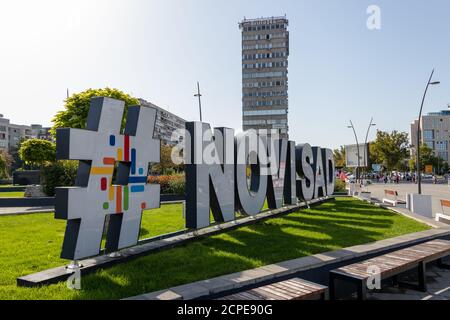 Novi Sad, Serbia - August 31, 2020: Novi Sad sign in front of the shopping mall Stock Photo