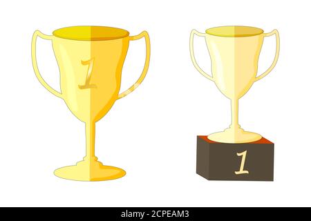 Trophy cup isolated on white background. Set of golden goblet, winners cup for sport event or competition celebration. Stock vector illustration Stock Vector
