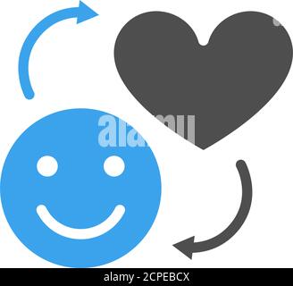 Happy face and heart colored icon. Exchange happiness on love, social network activity, like button symbol Stock Vector