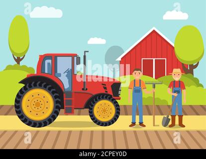 Tractor farm.Heavy agricultural vehicles machinery field work harvesting. Stock Vector