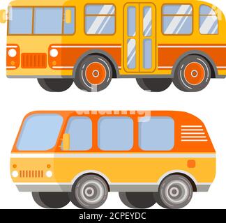 City passenger public transport. Retro vintage bus and tourist van. Stock Vector
