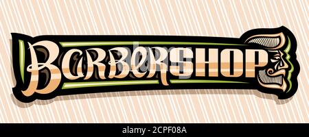 Vector banner for Barber Shop, dark decorative sign board for professional barbershop with outline mens profile with beard and mustache, voucher with Stock Vector