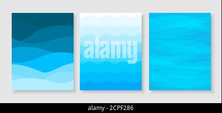 Blue ocean wave flowing curve banner set design vector abstract background illustration Stock Vector