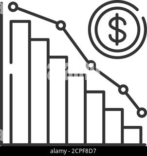 Economic problems black line icon. Bankruptcy. Sinking business process in financial crisis. Economic loan payback problem and investment failure and Stock Vector