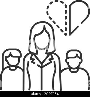 Single mother black line icon. Inferior family. Social problem concept. Mom with childrens. Sign for web page, mobile app, banner, social media Stock Vector