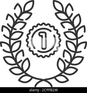 First place color line icon. Laurel wreath and number one. Championship prize. Stock Vector