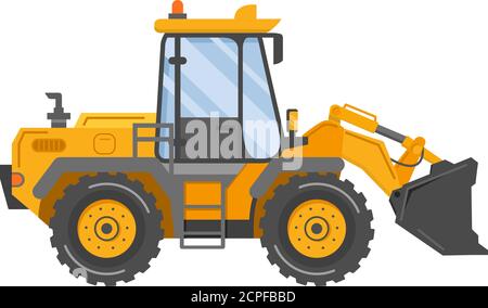 Yellow bulldozer tractor. Construction machine. Manufacturing Equipment. Stock Vector