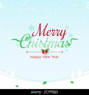 Merry Christmas and happy new year with snow falling and winter season landscape vector banner background Stock Vector