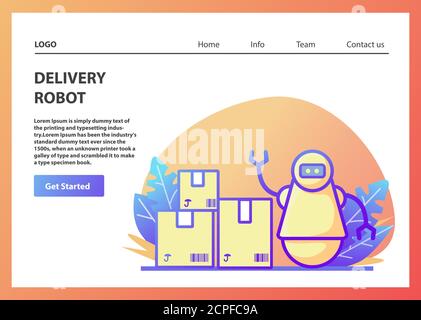 Landing page template. Robot courier. Artificial intelligence. Stock Vector