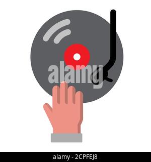 illustration of the dj hand icon with a vinyl disk Stock Vector