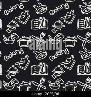 illustration of the black and white cooking and preparation food icons set background Stock Vector
