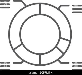 Doughnut chart line black icon. Record keeping concept. Visual comparison of data. Sign for web page, mobile app, button, logo. Stock Vector