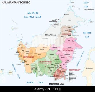 administrative vector map of the indonesian part of borneo island, kalimantan, indonesia Stock Vector