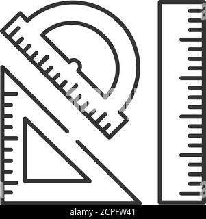 Rulers black line icon. Measuring tools: ruler, triangle, protractor. Correct form and sizes. School, office supplies. Sign for web page, mobile app Stock Vector