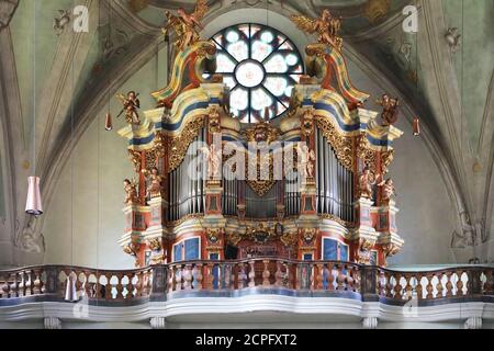 Ancient organ in the cathedral of Brixen, Italy Stock Photo