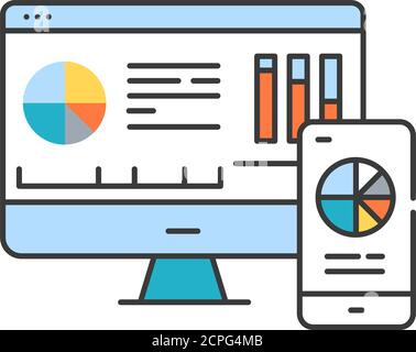 Mobile business intelligence BI color line icon. System comprising both technical and organizational elements. Pictogram for web page, mobile app Stock Vector